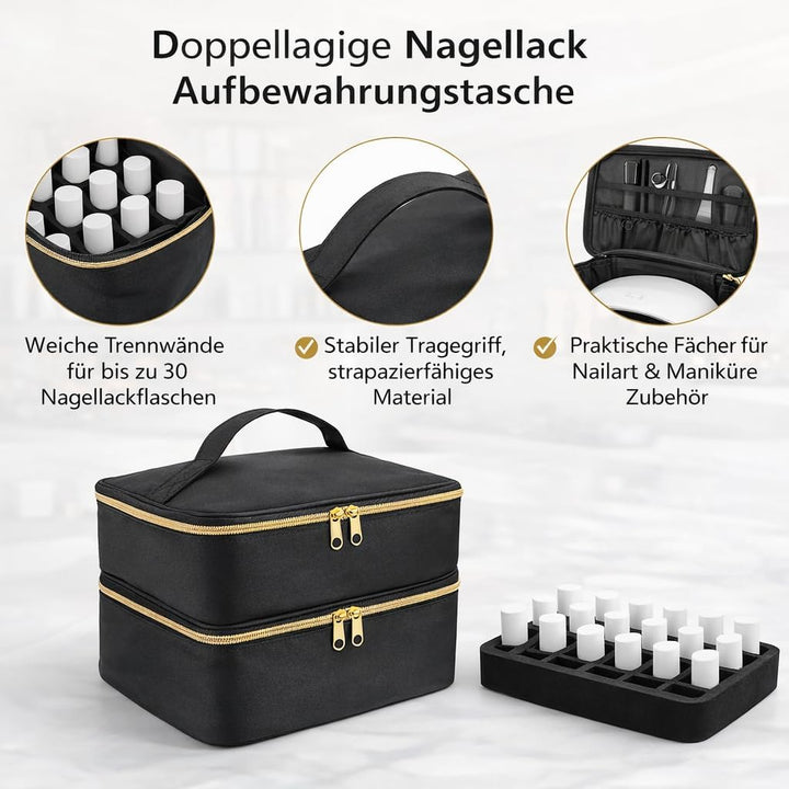 Nagellack-Organizer-Tasche, doppelte Aufbewahrungsbox für Nagellack, Gel-Lampe und Maniküre-Werkzeug