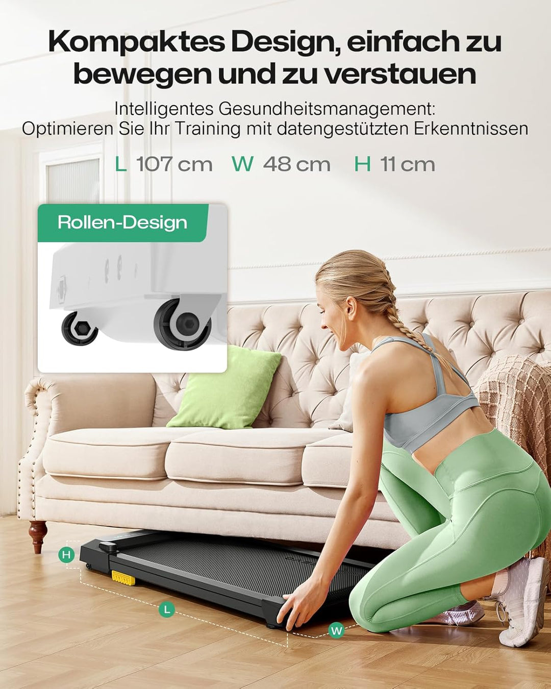 UREVO Smart Walking Pad, Kompaktes Leises Laufband Schreibtisch, mit Sechs-Punkt-Stossdämpfung, Work