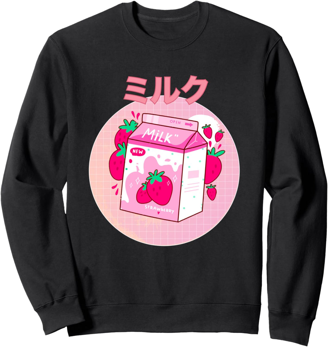 Japanese Kawaii Strawberry Retro 90s Milk Shake Carton Funny Sweatshirt