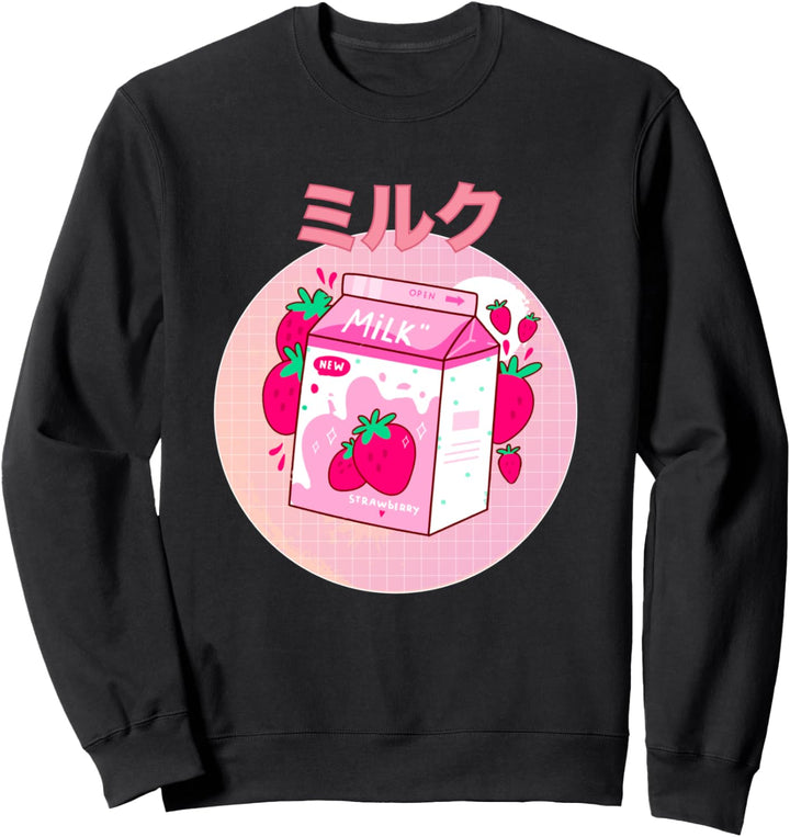 Japanese Kawaii Strawberry Retro 90s Milk Shake Carton Funny Sweatshirt