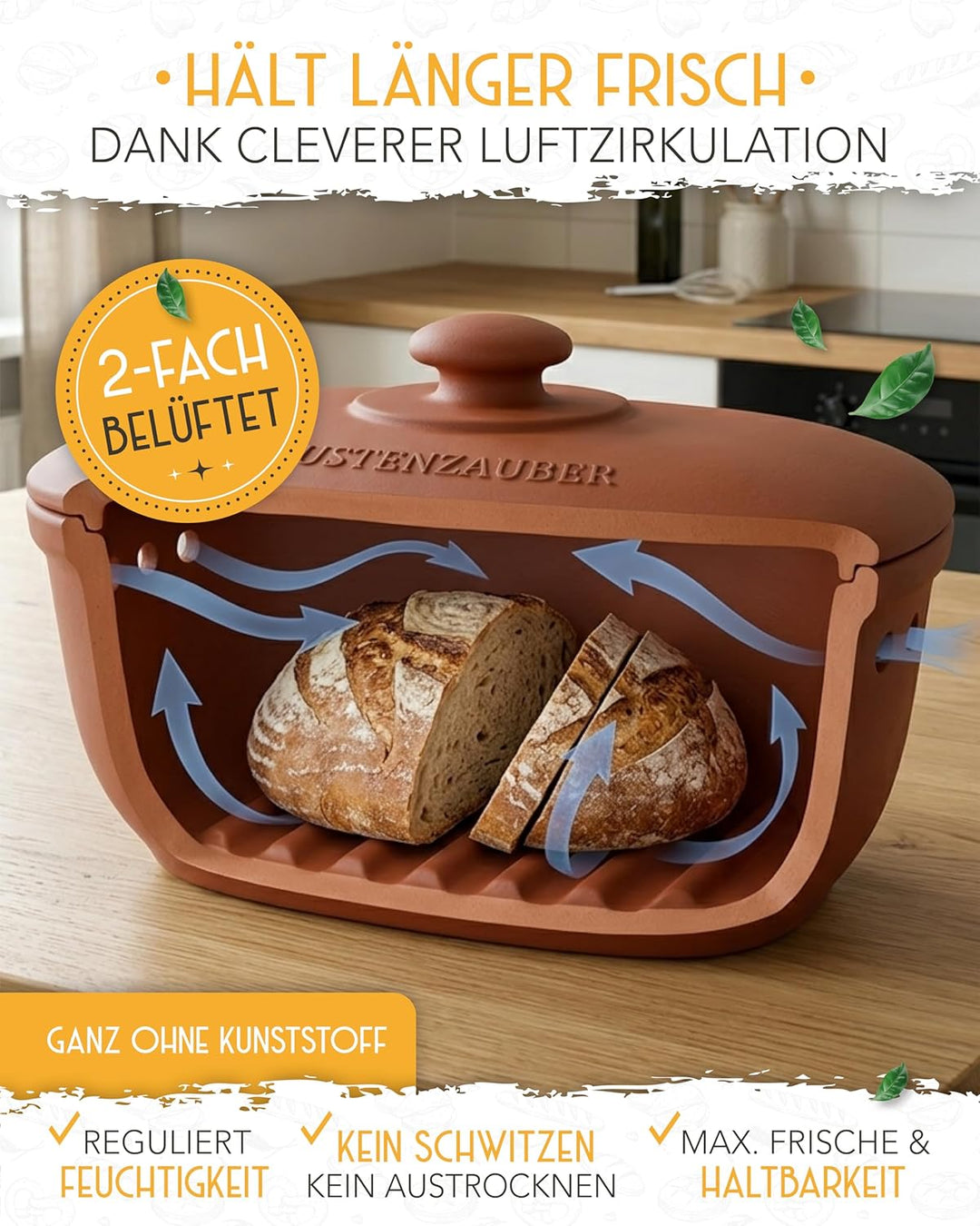 KRUSTENZAUBER Brotkasten Keramik zur Brotaufbewahrung – Moderne Brotbox mit Deckel – Bread Box ideal