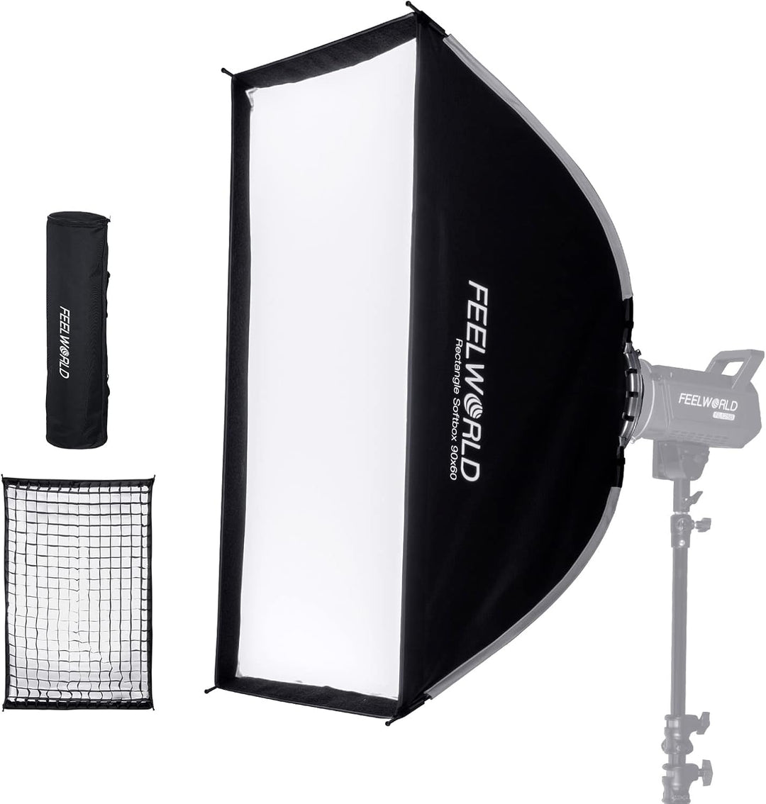 FEELWORLD FSR90 90×60cm Rechteckige Softbox, LED Licht Studio Fotostudio Set Zubehör, Bowens Halteru