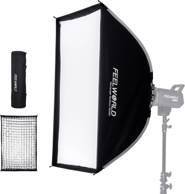 FEELWORLD FSR90 90×60cm Rechteckige Softbox, LED Licht Studio Fotostudio Set Zubehör, Bowens Halteru