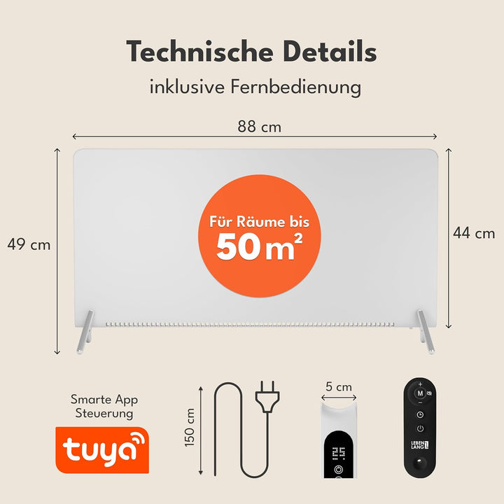 LEBENLANG Heizkörper Elektroheizung Energiesparend - Inkl. WiFi &amp; APP, Fernbedienung I Stand &amp; Wandm
