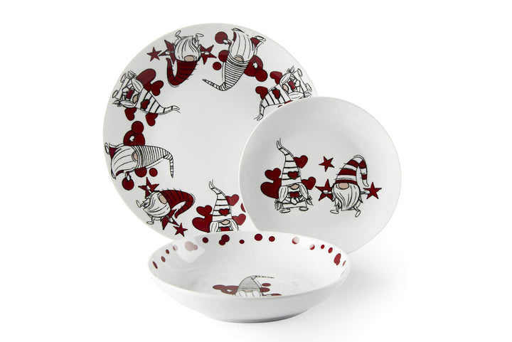 Excelsa 64858 Gnome Sweet Home Tellerservice 18-teilig, Porzellan, rot