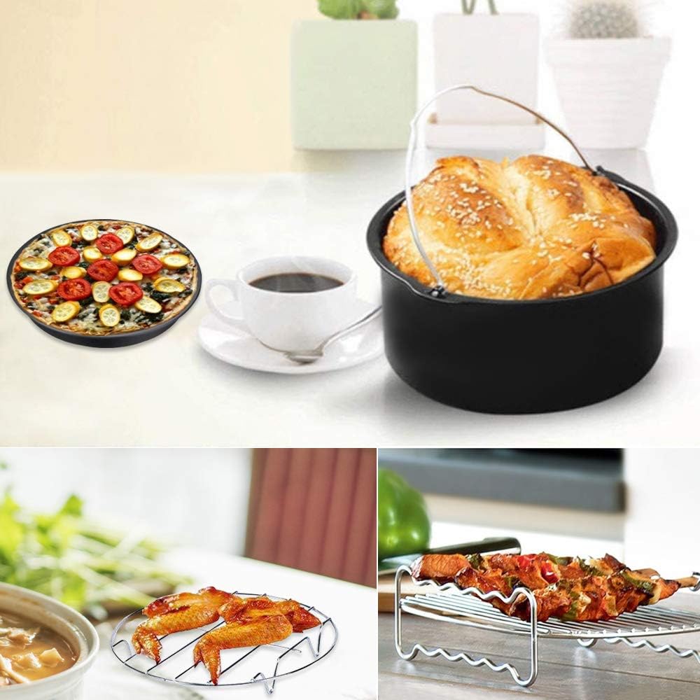 23CM Heissluftfritteuse Zubehör XL 10 Stück mit Cupcake-Pfanne, Pizzapfanne, Silikon-Backbecher, 100