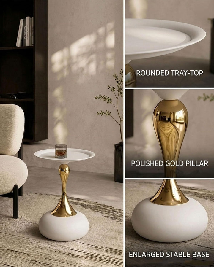 Couchtisch Beige Gold, Kleiner Couchtisch Rund Modern, Metall Beistelltisch Rund Gold, Luxus Nachtti