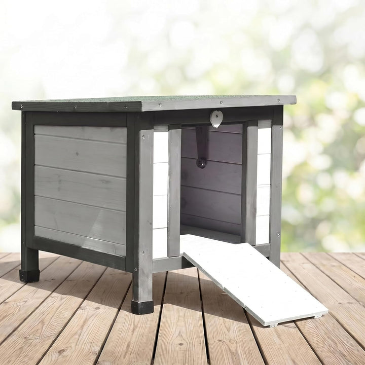 Mucola Katzenhaus Winterfest mit klappbarem Deckel und Rampe 50x45x43cm Katzenhütte Outdoor Wurfkist
