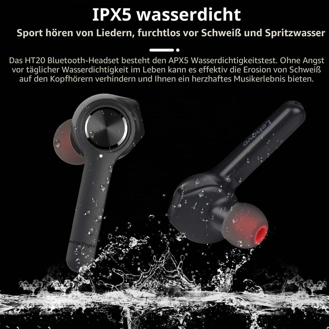 Lenovo HT20 In Ear Bluetooth Kopfhörer Kabellose Ohrhörer mit Premium Klangprofil mit intensivem Bas
