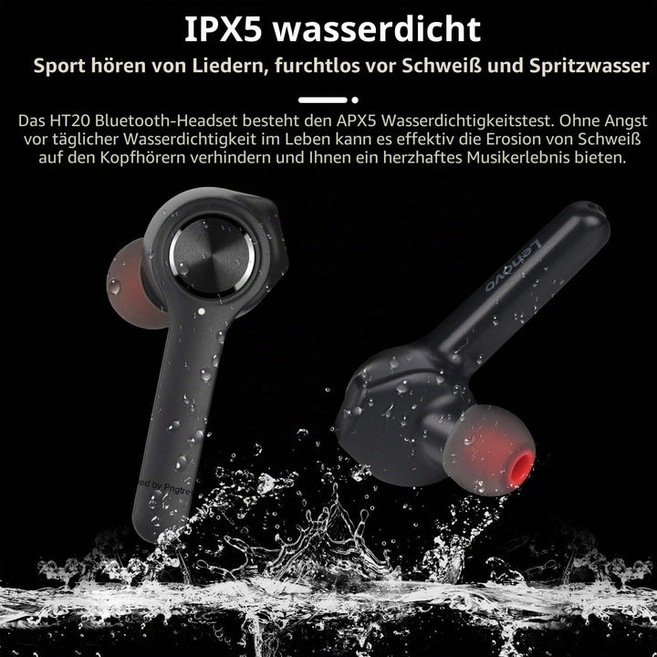 Lenovo HT20 In Ear Bluetooth Kopfhörer Kabellose Ohrhörer mit Premium Klangprofil mit intensivem Bas