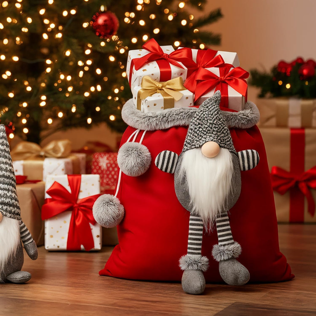 COM-FOUR® 2x Premium Weihnachtssack - roter Geschenkesack zum Befüllen - Weihnachtsbeutel mit Bommel