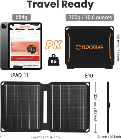FlexSolar 10 W tragbares Solarpanel-Ladegerät,wasserdichtes IP67 faltbares Solarpanel mit USB-Anschl