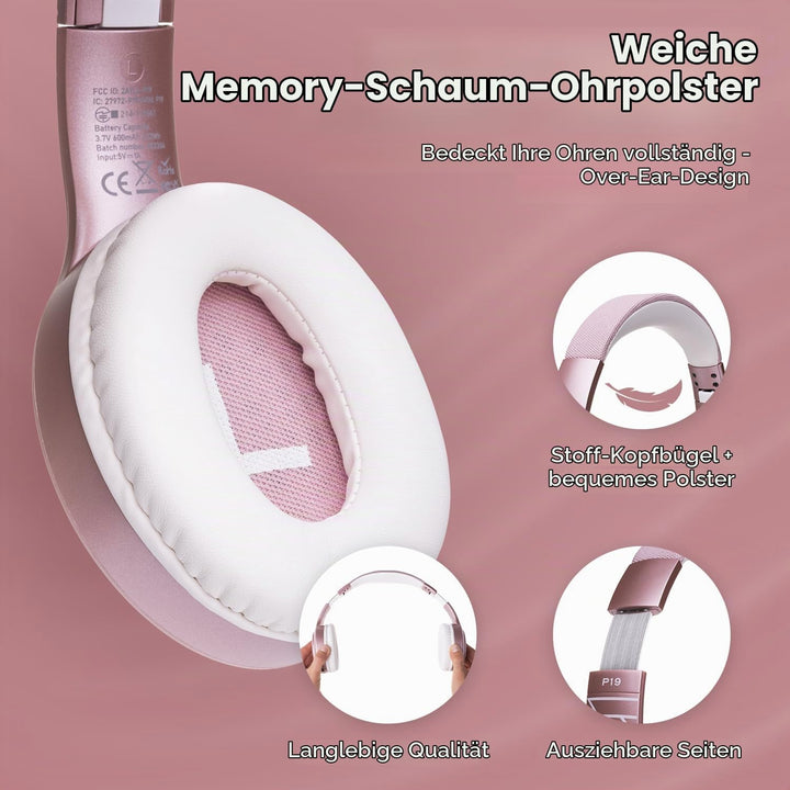 PowerLocus Bluetooth Kopfhörer Over Ear, Kopfhörer Kabellos mit 3-EQ modi, 60std. Spielzeit, Hi-Fi-S