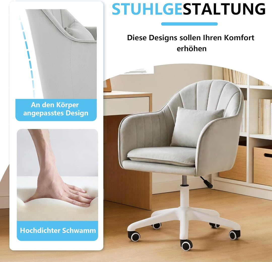 Ergonomischer Bürostuhl, 360°Drehstuhl mit Kopfkissen, Höhenverstellbarer Schreibtischstuhl, Schmink