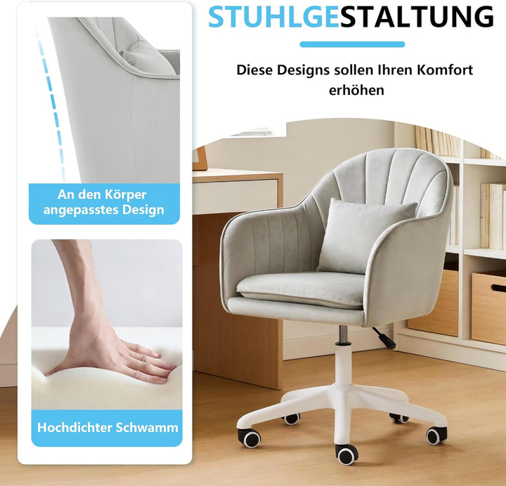 Ergonomischer Bürostuhl, 360°Drehstuhl mit Kopfkissen, Höhenverstellbarer Schreibtischstuhl, Schmink