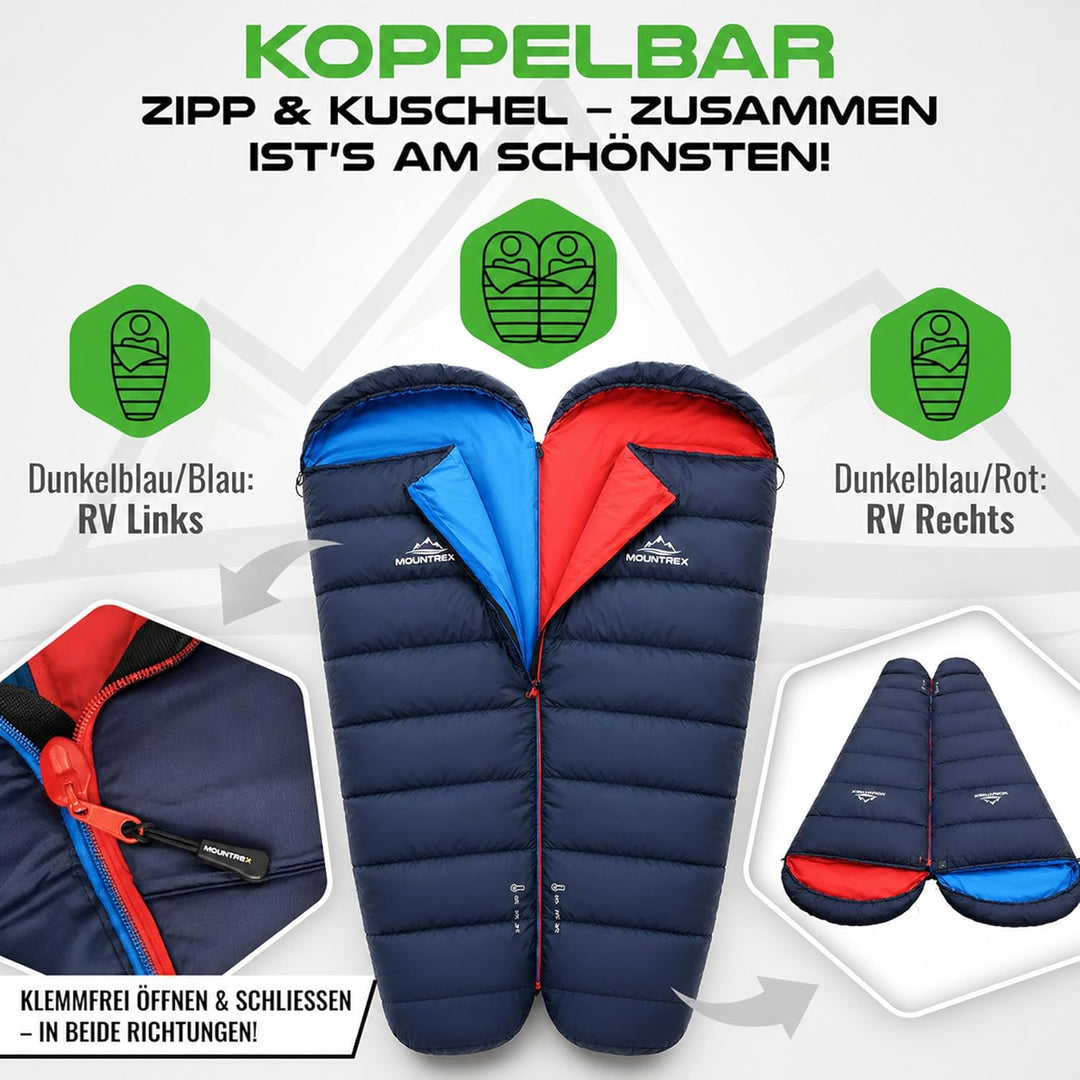 MOUNTREX Schlafsack Winter Sommer - Kleines Packmass & Ultraleicht (760g/1500g) - Outdoor Camping So