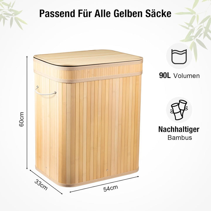 Bambus Müllsackständer mit Deckel – Stabiler Mülleimer für Gelbe Säcke, Abfallbehälter für Küche & H