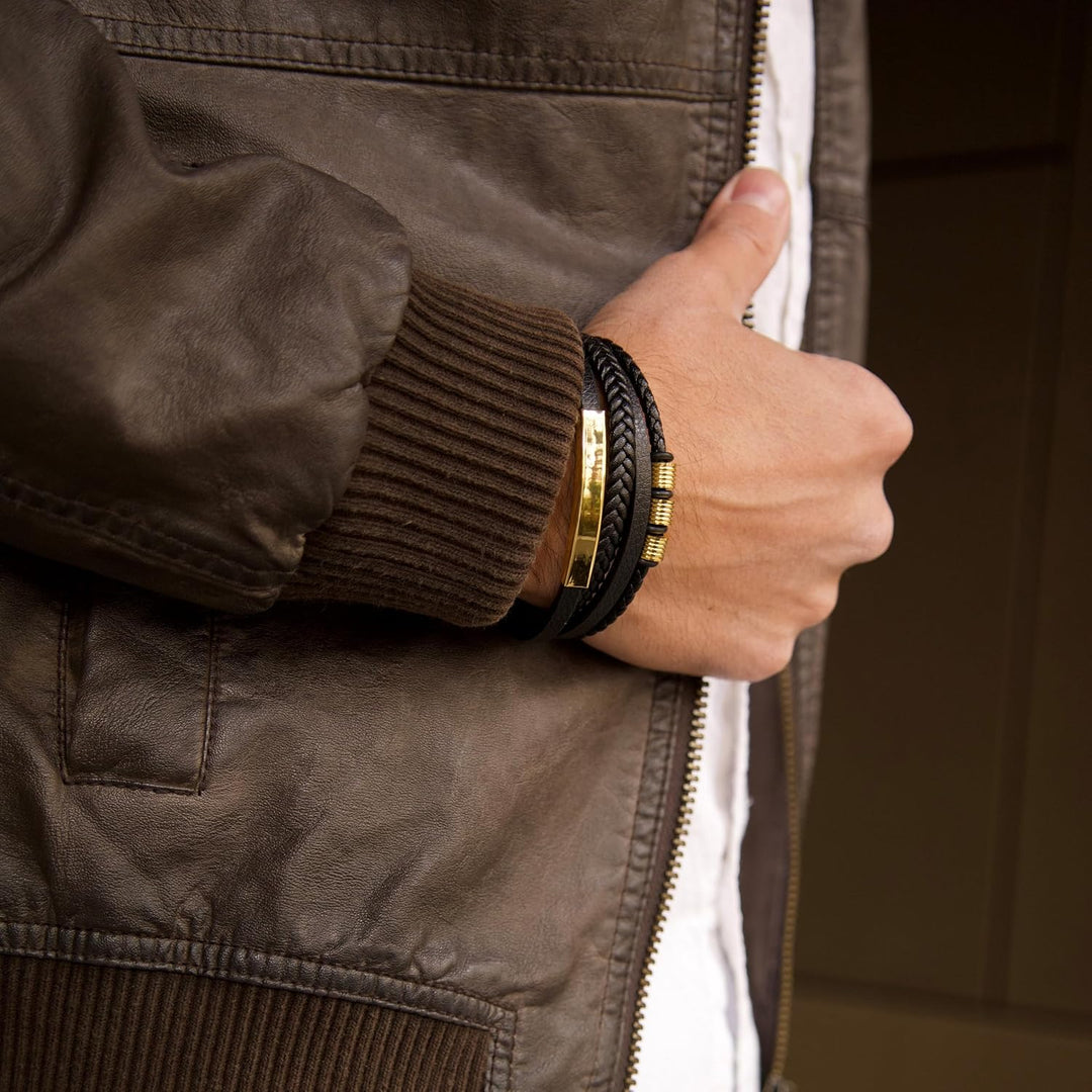 SERASAR Premium Lederarmband für Männer in Schwarz | Magnetverschluss aus Edelstahl in Schwarz, Silb