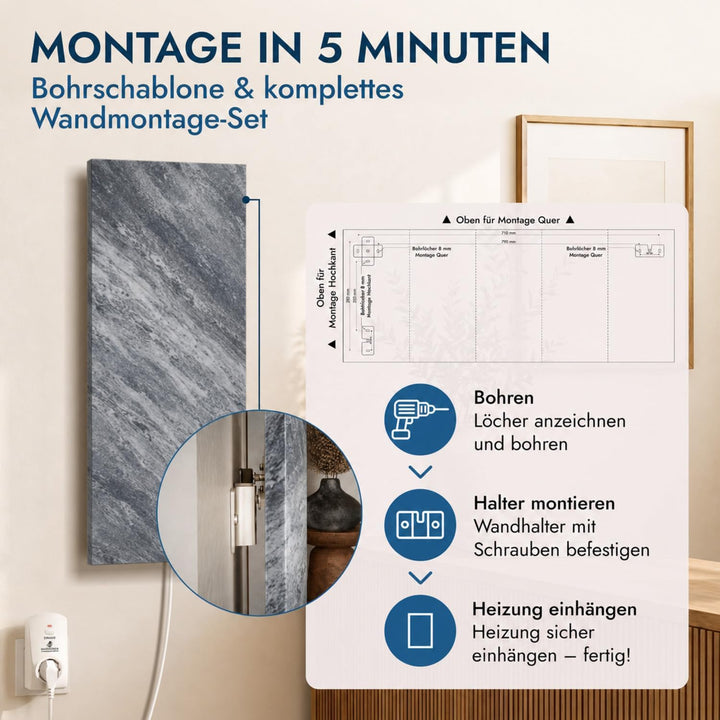 Marwona Naturstein Infrarotheizung mit Digitalthermostat I 800 Watt I Energiesparende Naturstein Inf