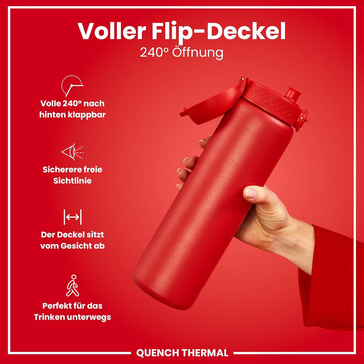 Ion8 Vakuumisolierte Edelstahl-Trinkflasche, 1 Liter, 920 ml, Auslaufsicher, Einhandöffnung, Sichere