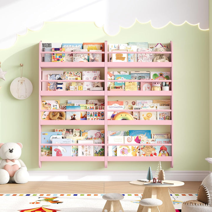 FOREHILL Bücherregal Kinder, Wandregal mit 4 Ablagen, Kinderregal für Bücher Spielzeug, Hängeregal D
