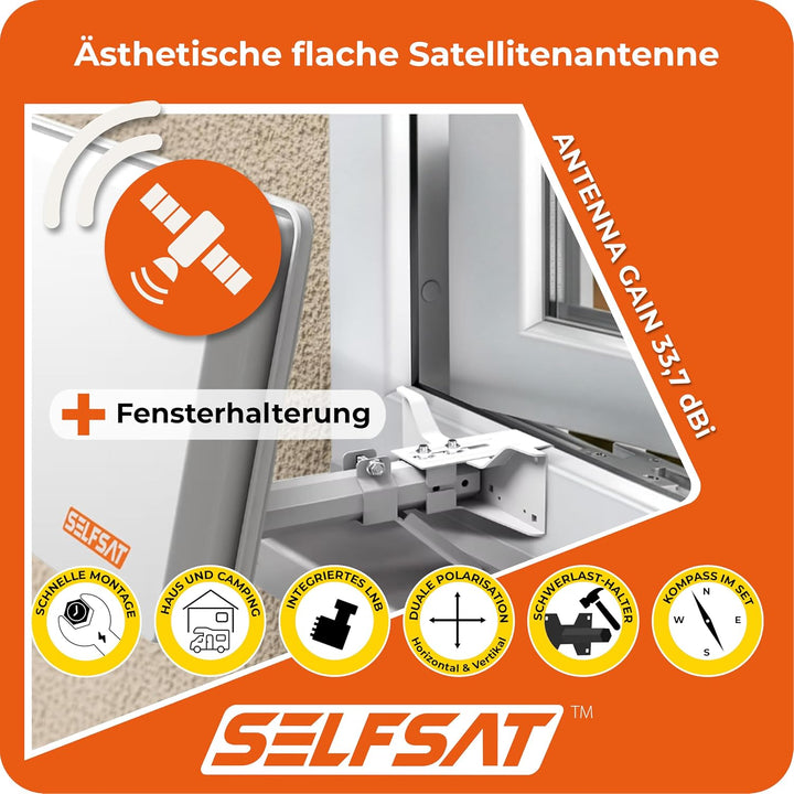 Selfsat H30D1+ Single Flachantenne für einen Teilnehmer inkl. Fensterhalterung Single Single, Single