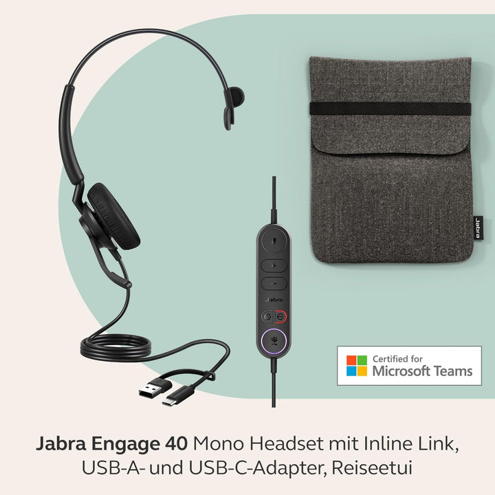 Jabra Engage 40 Telefon On Ear Headset kabelgebunden Mono Schwarz Mikrofon-Rauschunterdrückung, Nois
