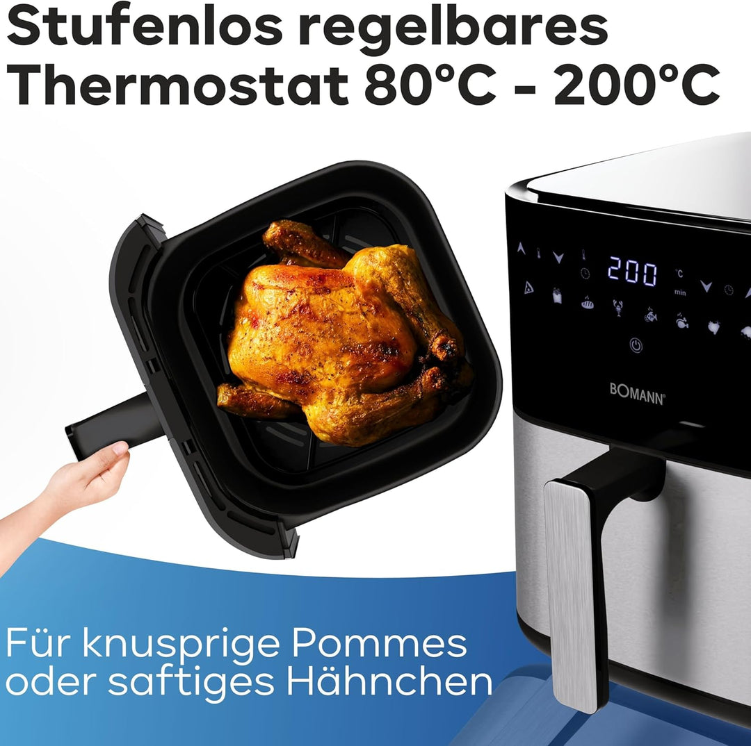 Bomann® Heissluftfritteuse XXL - 5L Fritteuse | Heissluft für fettfreies frittieren | Edelstahl-Airf