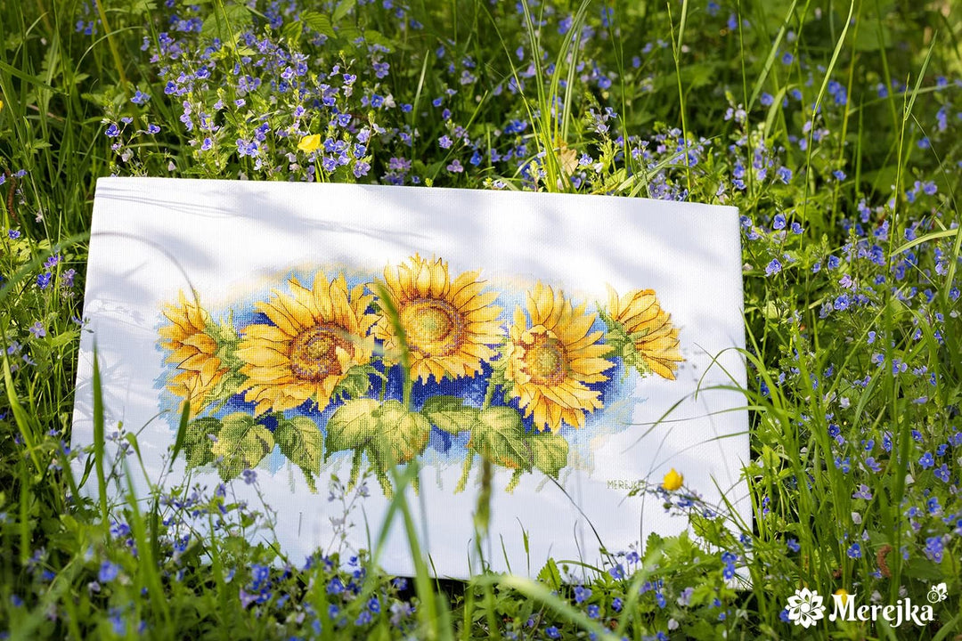Merejka K-125 Helle Sonnenblumen Zählmuster Kreuzstichset, Baumwolle, mehrfarbig, 43x34 cm