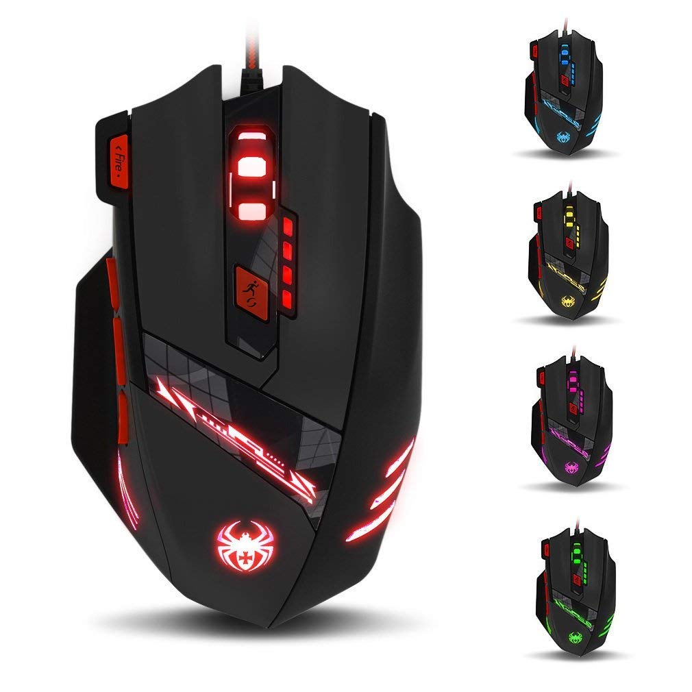 zelotes T90 Gaming Maus 9200 DPI, 8 Programmierbare Tasten, Multi-Modi LED, USB Gaming Maus, Gewicht