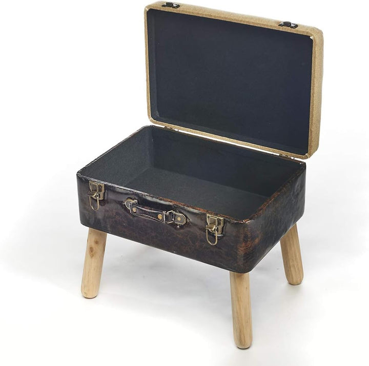 Kobolo Kofferhocker Hocker Polsterhocker - Leinen und Kunstleder - Braun - 50x36x45