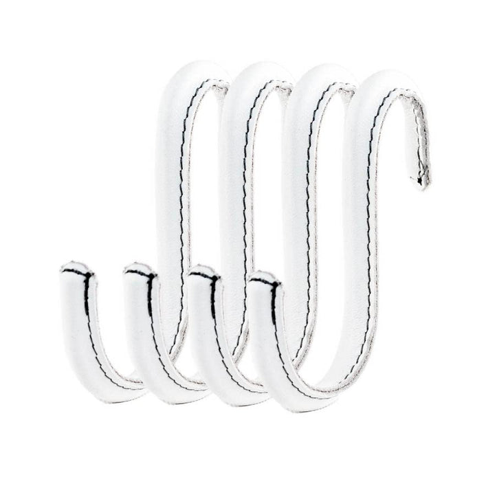 Brute Strength - S-Haken mit Vollnarbenleder umwickelt - 4 Stück - Weiss - 10 cm Edelstahl-Metallbüg
