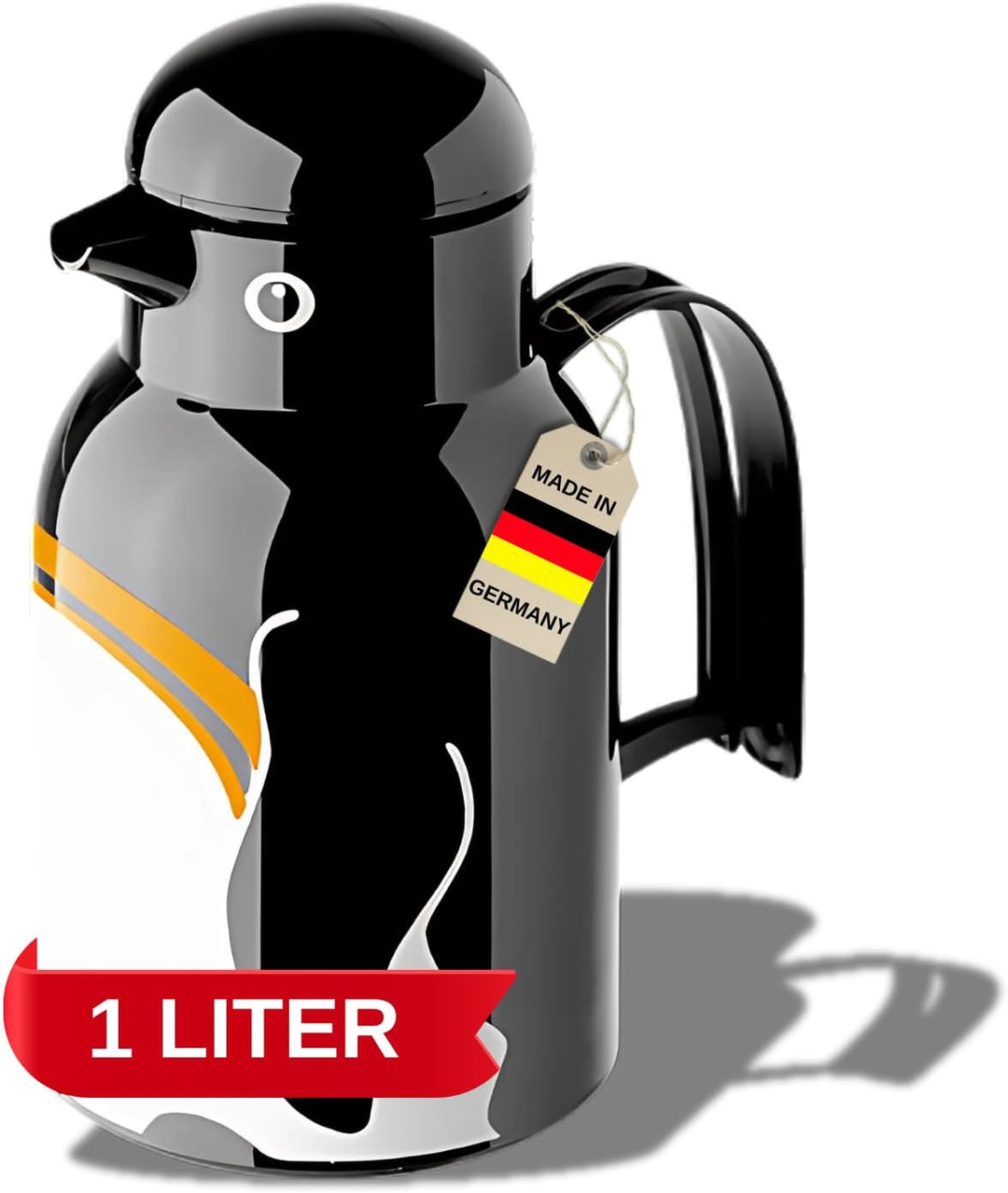 Helios Thermo-Bird Pinguin Kunststoff-Isolierkanne, schwarz, 1 Liter, Schwarz