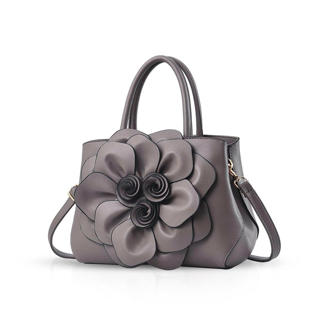 NICOLE & DORIS Modische Damen-Umhängetasche, Handtasche, Umhängetasche, Blumenmotiv Grau, Grau