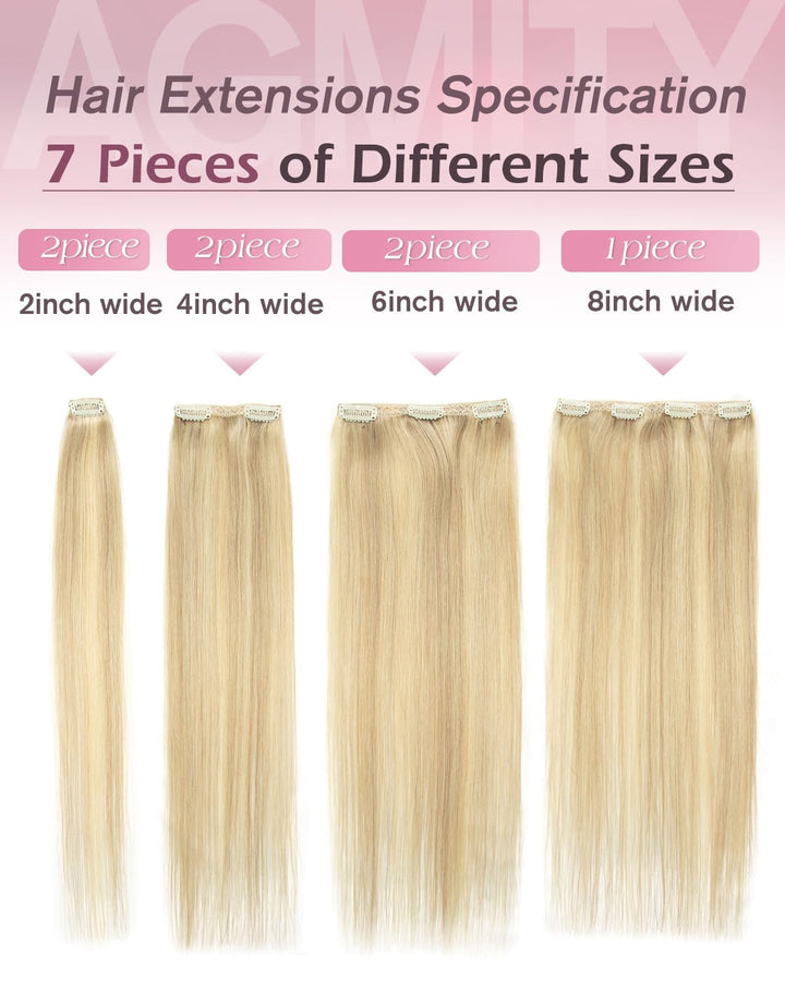 Clip in Extensions Echthaar 35cm 7 Stück 120g Glatt Nahtlos Hellbraun Mix | Sekundenschnelles Einset
