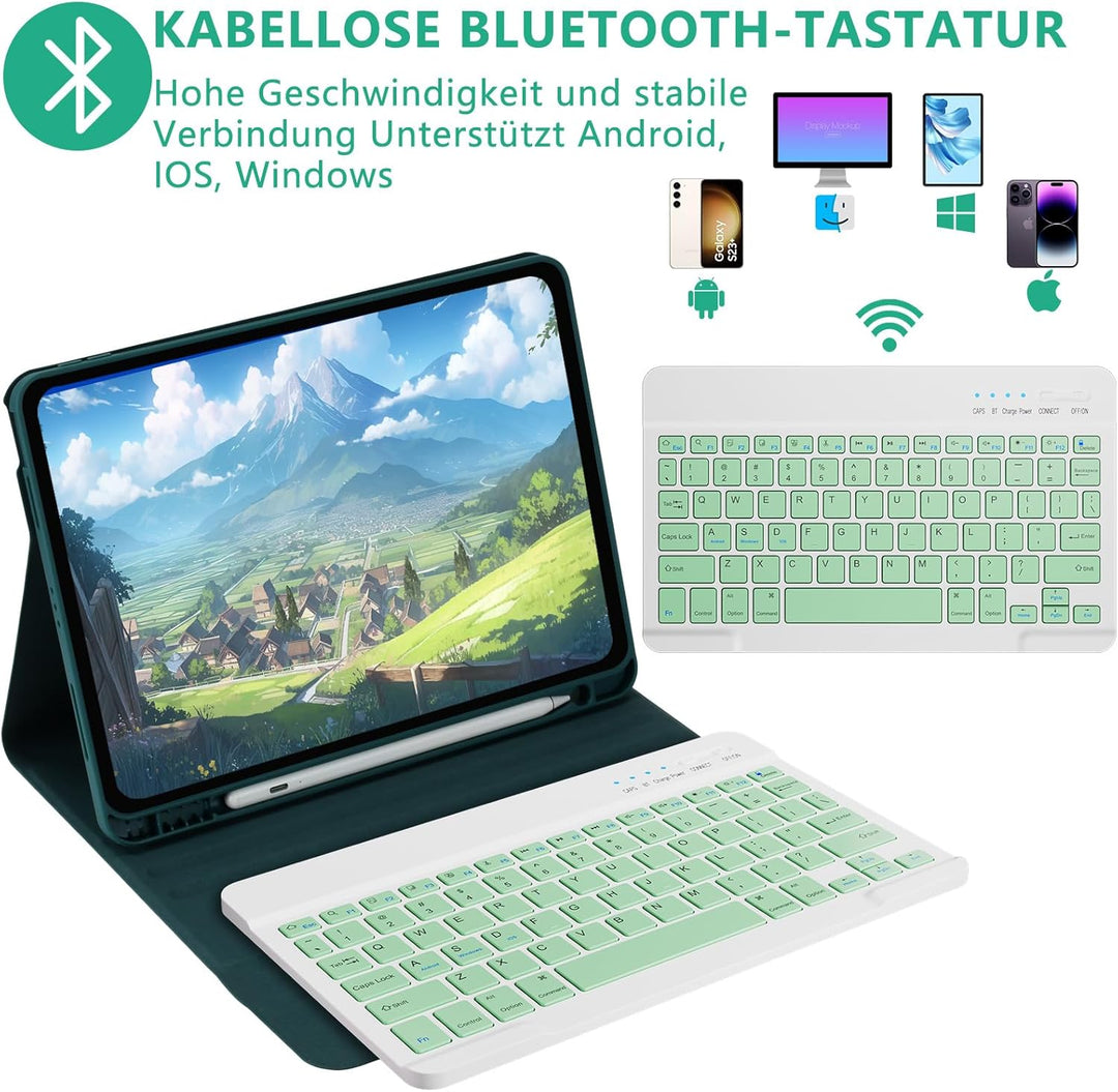 Tastatur Hülle für iPad Air 5 Gen 2022/iPad Air 4 Gen 2020 10.9'', Schutzhülle mit Stifthalter & Aut