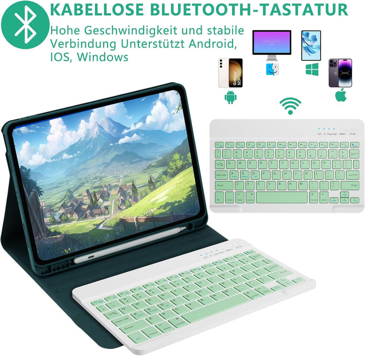 Tastatur Hülle für iPad Air 5 Gen 2022/iPad Air 4 Gen 2020 10.9'', Schutzhülle mit Stifthalter & Aut