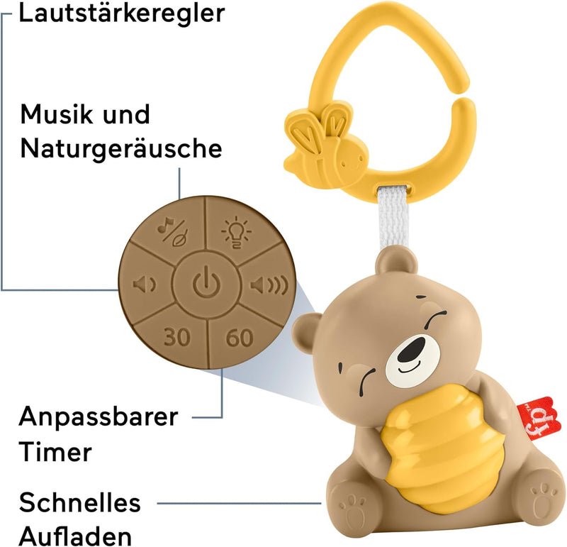 Fisher-Price Beruhigendes Bärchen Spieluhr zum Mitnehmen für Babys mit Nachtlicht und einstellbarem