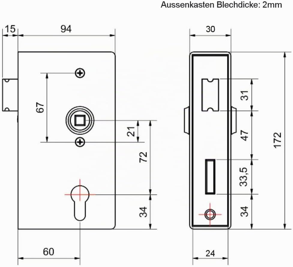 UHRIG Schlosskasten 30mm Kastenschloss kmpl. mit Schloss zum einschweissen für z.B. Gartentür Tor