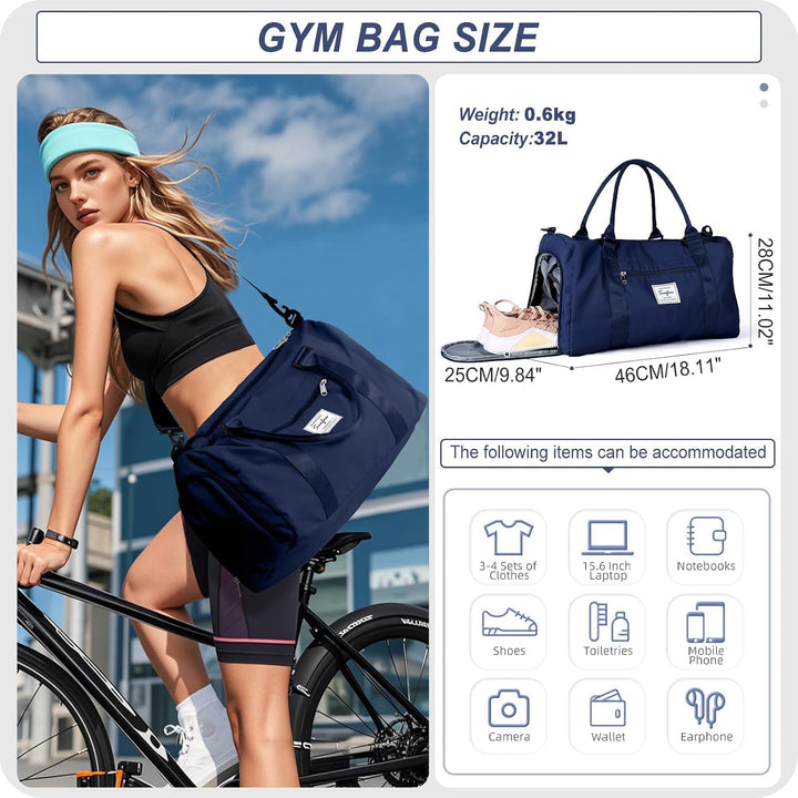 HYC00 Sport Duffel Bag Damen Sporttasche für Damen Herren mit Nassfach &amp; Schuhfach, Reisetasche Hand
