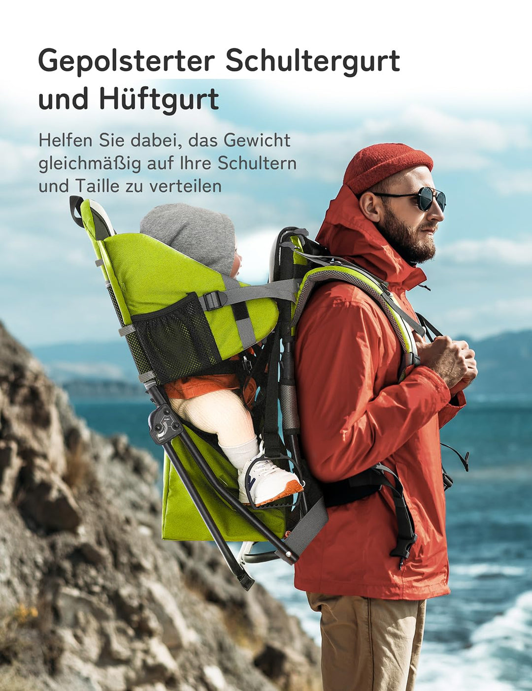 besrey Kraxe Kindertrage mit Aufbewahrungstasche, tragbare Kinderrückentrage für Reise, Kinderkraxe