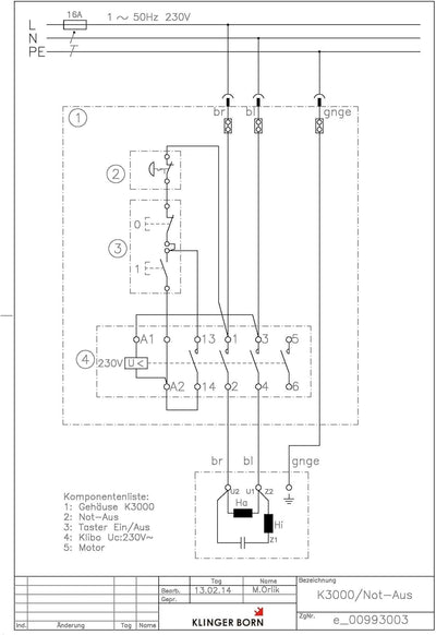 Starter Schalter K3000 1Ph 230V/4,0kW AC-3 mit Not-Halt