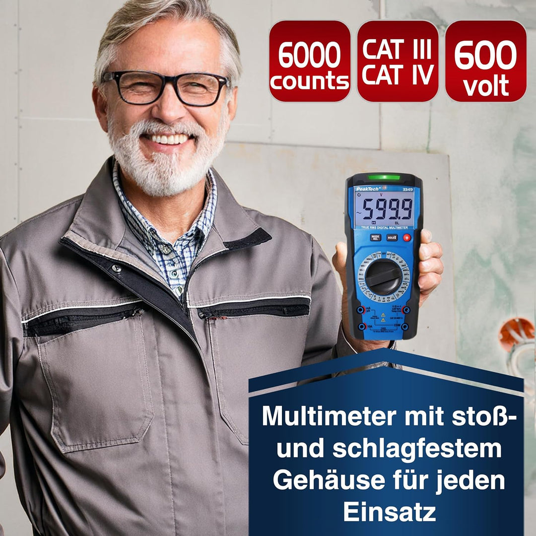 PeakTech 3349 – True RMS Digital Multimeter, Manual-Range, 6000 Counts, Durchgangsprüfer, Spannungsp
