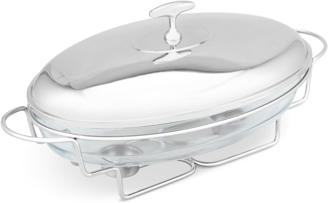 Stövchen Speisenwärmer Gehärtetes Glas Edelstahl Warmhaltebehälter Catering OVAL