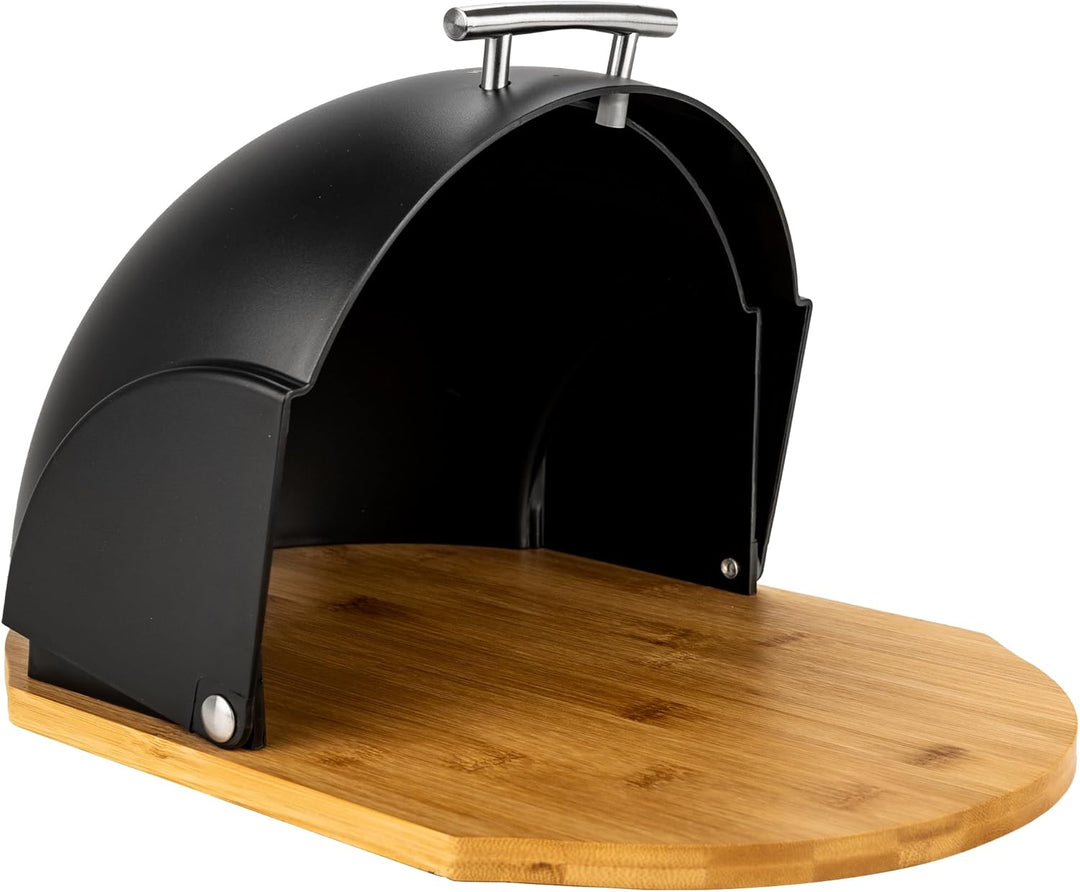 Brotkasten mit Schwarz Deckel - Brotbox Küche mit Bambus Boden - Bread Box - Brotkästen Holz - Brotk