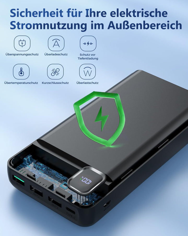 PowerBank 50000mAh grosse kapazität - schnelles Aufladen externer Akku, USB C 4 Ausgänge und 2 Eingä