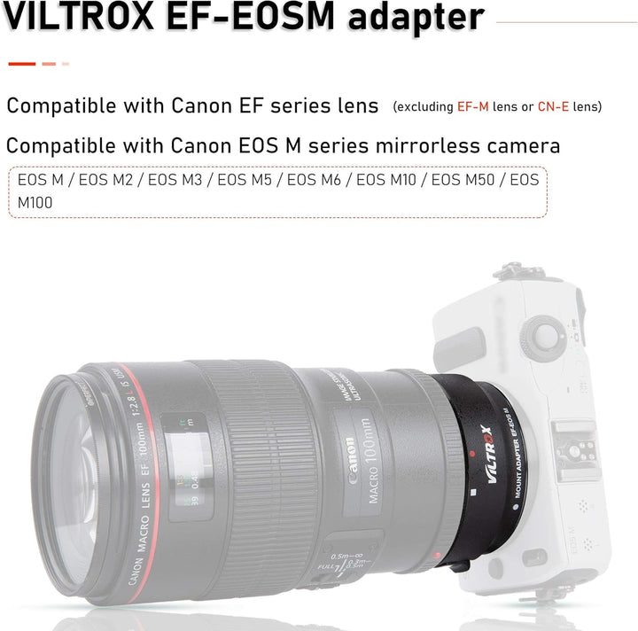 VILTROX EF-EOS M-Mount-Kamera-Adapter, Autofokus-Objektiv-Konverter Ring, EF-M Objektivadapter kompa
