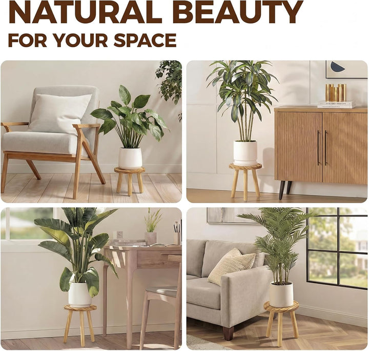 Bamworld Pflanzenhocker aus Holz im 3er-Set – Naturfarbene Blumenständer in 3 Grössen – Dekorativer