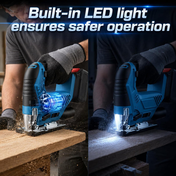 Akku Stichsäge Kompatibel mit Makita 18V Akkus, Pendelhubstichsäge mit 20 Stichsägeblatt, 7 Geschwin