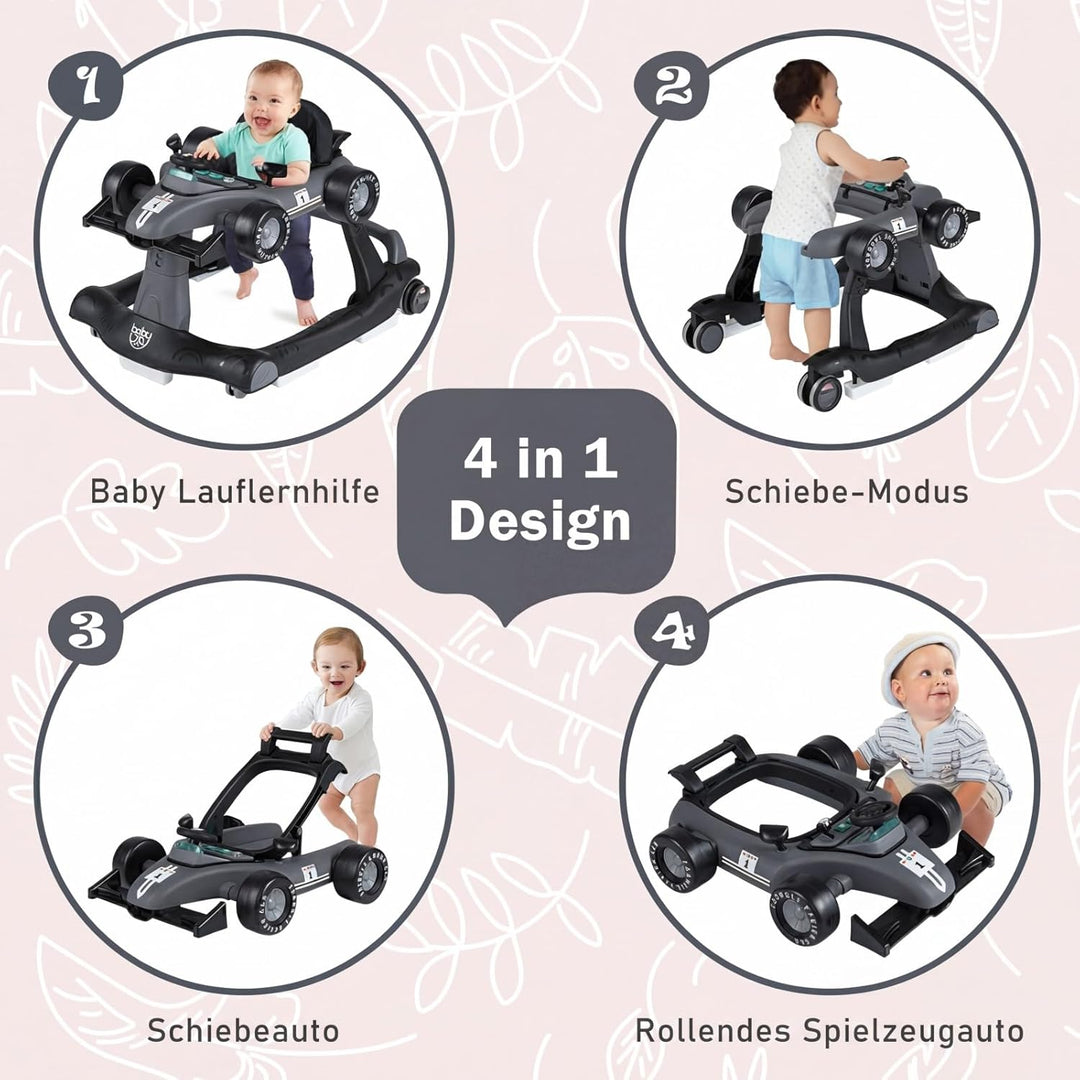COSTWAY 4 in 1 Lauflernhilfe, Lauflernwagen klappbar mit verstellbarer Höhe & Geschwindigkeit, Baby